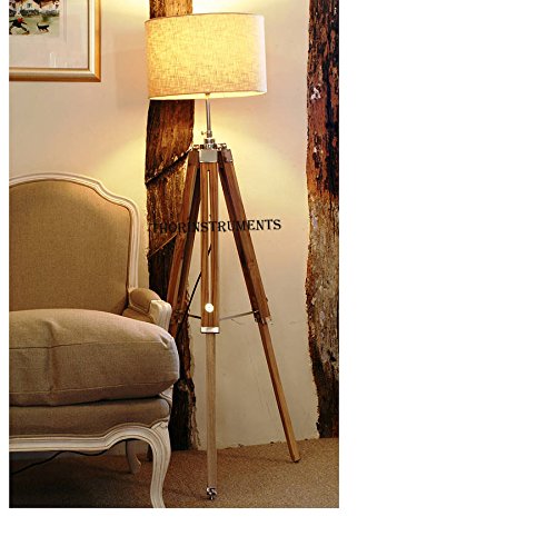 Lámpara de pie de teca clásica vintage: trípode de madera para iluminación de hogar 2