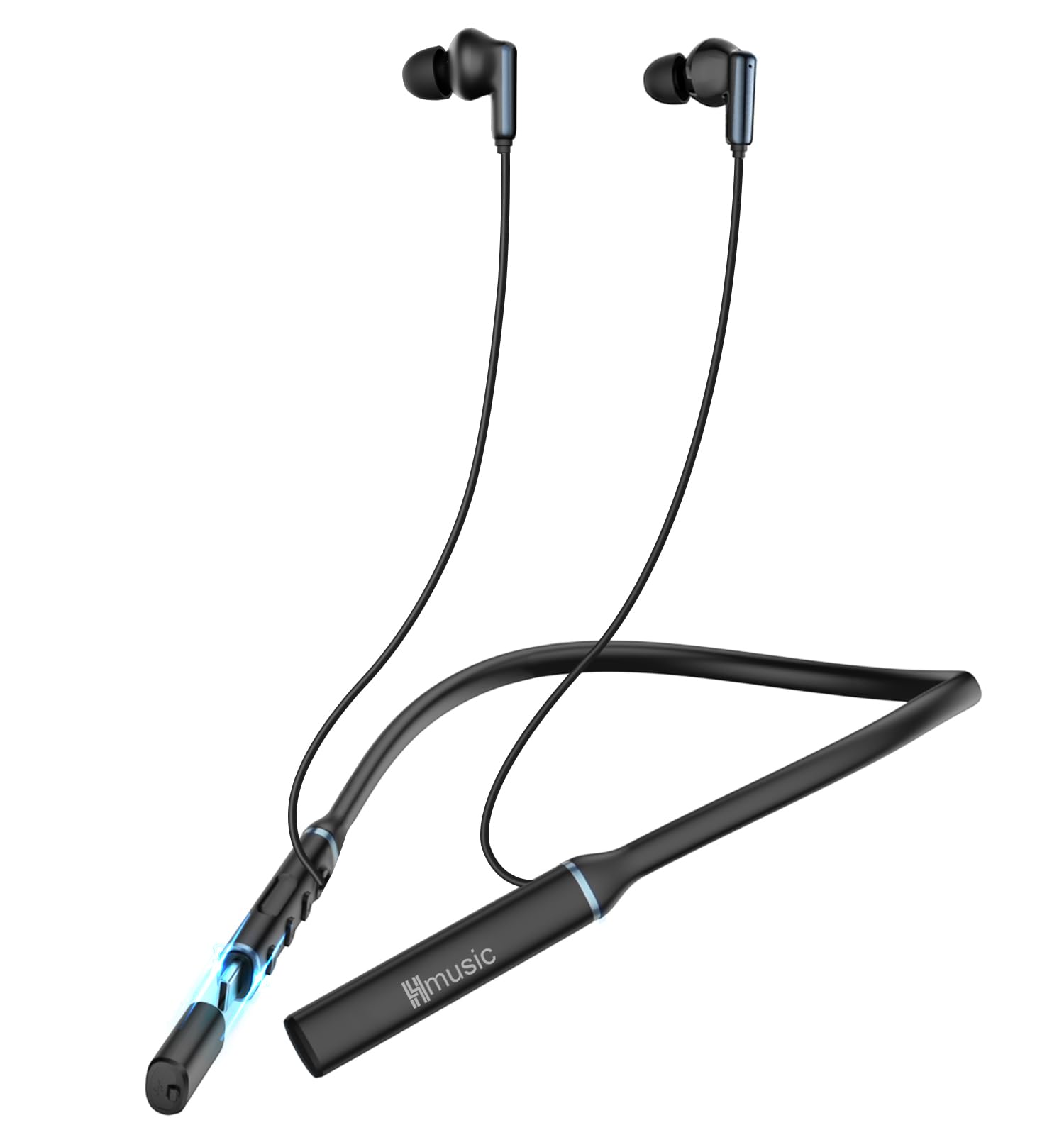Hmusic A3 Cuffie Bluetooth con Archetto da Collo - OTG-USB Ricarica, Nero | 35 ore di autonomia, isolamento acustico, auricolari in-ear per lavoro, sport, corsa, palestra