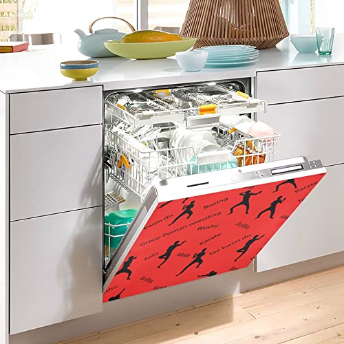 Kong Fu rote Spülmaschinen-Magnetabdeckung für Kühlschrank, Küche, Waschküche, Geschenk, 58,4 x 66 cm