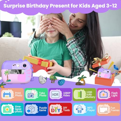 Image of ARNSSIEN Kids Camera Instant Print with 7 Rolls Paper, 2.4 inch Screen Instant Camera for Kids, 1080P HD Video, Christmas Birthday Festival Present for Girls & Boys Aged 3-12, M3