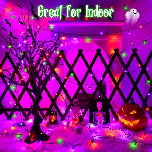 FFZZKJ Halloween Lights String Total 100LED Battery Operated Outdoor 8 Modes with Timer 16.4Ft*2, 50LED*2 Waterproof Fairy Lights Indoor for Halloween Decor, Orange&Purple&Green, 2-Pack — view 5