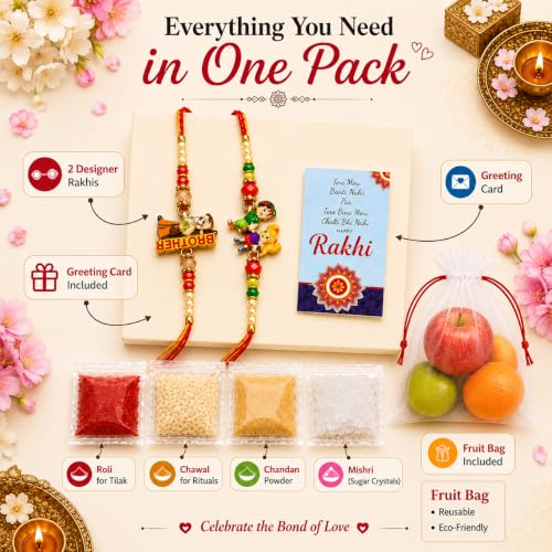 Image of Yuvraj Designer Rakhi for Brother Set of 2 | Handmade Pearl & Crystal Bead Rakhi | Raksha Bandhan Gift Box with Roli Chawal