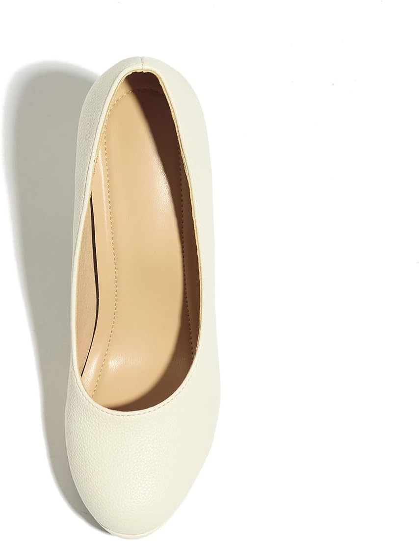 Women's Pumps High Chunky Block Heel Dress Shoes Closed Round Toe Comfortable Heels - Image 5