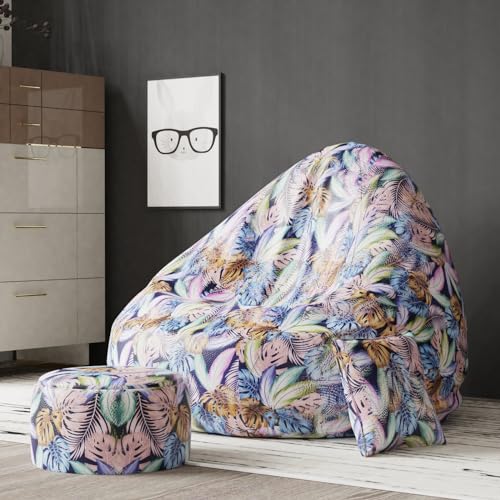 Image of BiggieBean Bag 6XL with Beans Filled - Full Printed Bean Bag Sofa with Cushion Footrest - Official : Oreka Home Bean Bag - Comfort Level : Advanced - (Theme : Ethereal Auras)