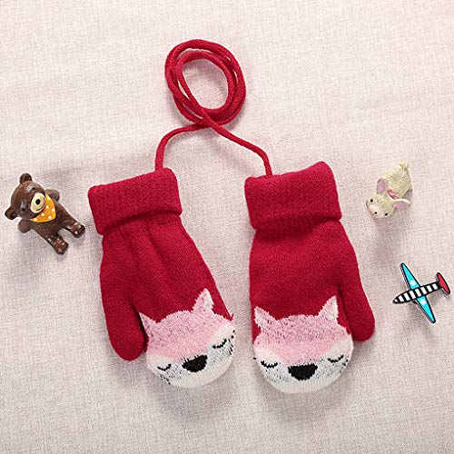 Baby Cartoon Winter Glove Hanging Neck Knit Warm Mitten with Rope Kid Full Finger Glove Xmas Gifts for 0-3 Years Old4