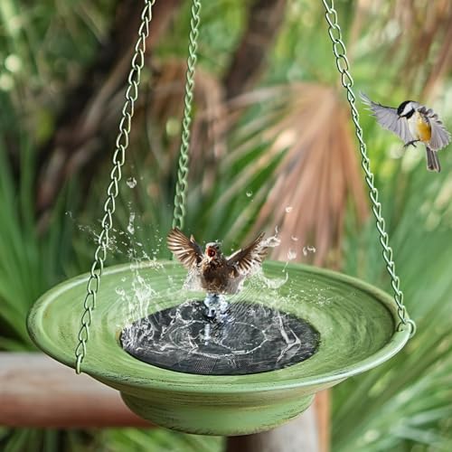 Image of 30 inch H*12.4 inch W Solar Fountain Hanging Bird Bath,Hanging Bird Fountain | Metal Bird Bath Bubbler,Outdoor Bird Bath Bowl, for Outdoors Garden Patio Decor.