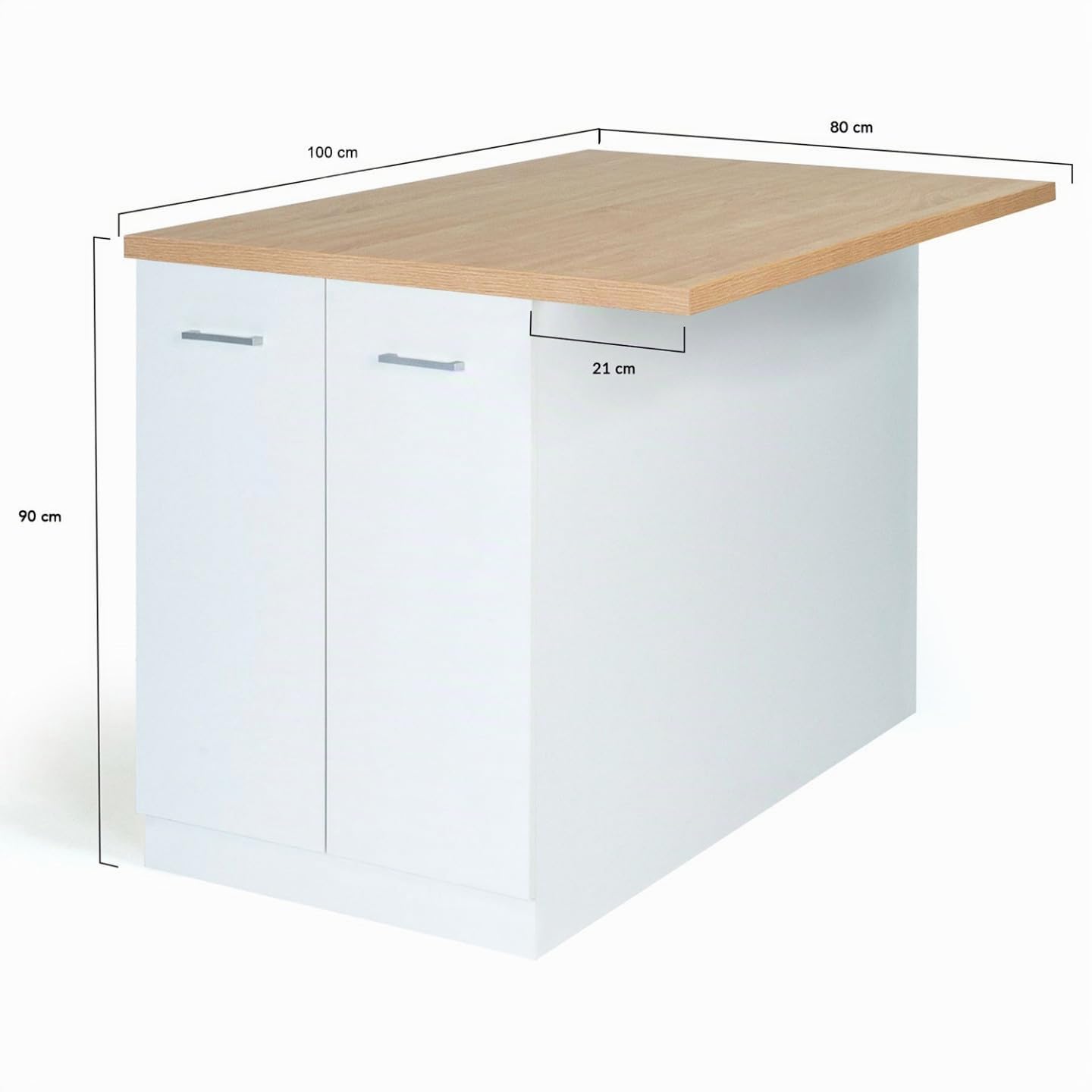 IDMarket - Ilot Central IVO 100 cm, color blanco con encimera de haya