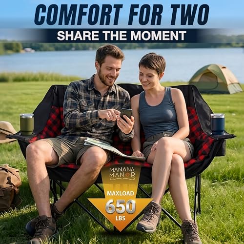 Silla de Camping para 2 Personas - Silla Plegable Doble para Adultos - Soporta 650 Libras - Silla de Camping Doble con Relleno Extra - Sofá Portátil para Patio y Playa miniatura 4