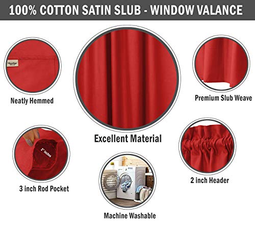 Cenefa de algodón liso para ventanas cortas, cortina roja de cocina que regula la luz 7