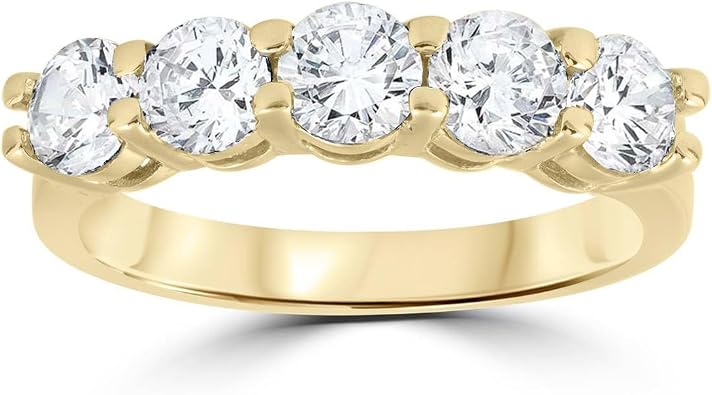 P3 POMPEII3 2 ct Diamond Five Stone Wedding Anniversary Round Cut Ring 14k Yellow Gold