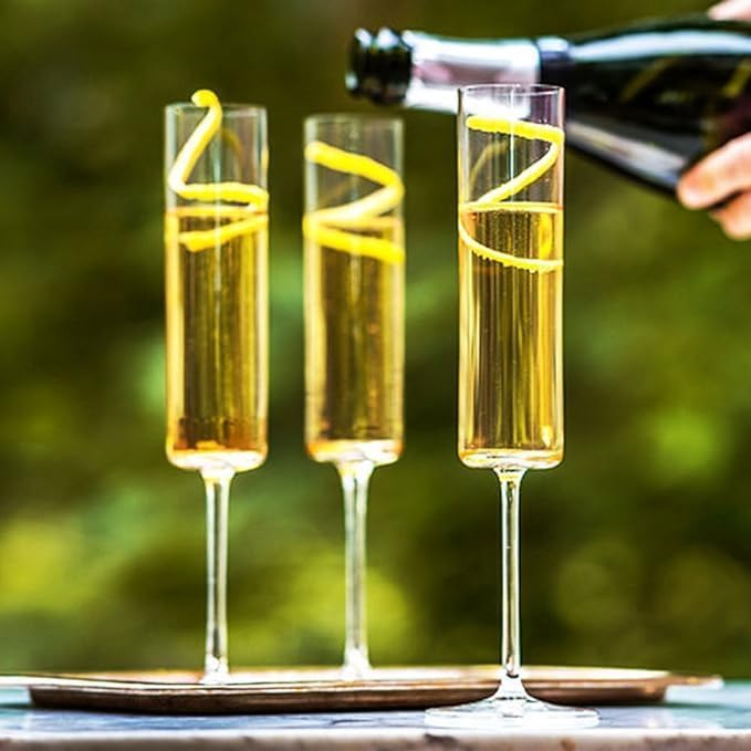 Image of Champagne Flutes Wine Glasses 200ml, Set of 6 Long Wine, Burgundy Clear Glasses with Stem for Wedding Anniversary, Birthday, Gift (RKT-03, Set of 6)