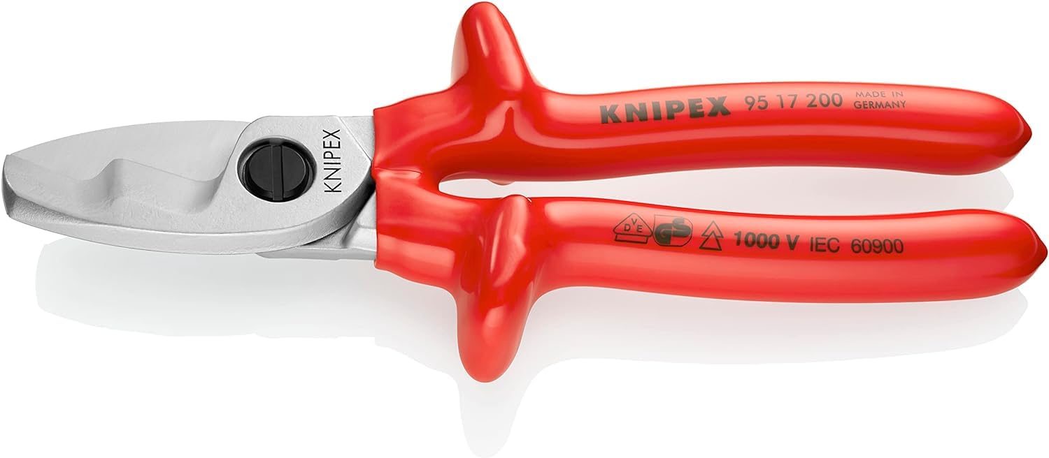 KNIPEX Kabelschere mit Doppelschneide verchromt tauchisoliert, 95 17 200 | VDE-geprüft 200 mm