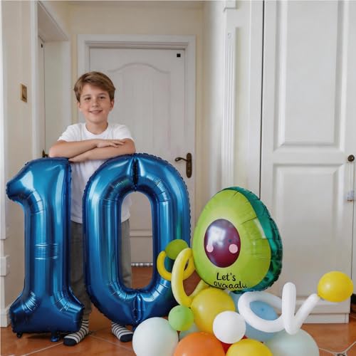 Image of Number Balloons Navy Blue Balloons - Giant Number 10 Balloon, Blue 10th Number Balloon Birthday Decorations for Boys