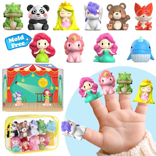 Oriate Märchen Fingerpuppen Kleinkind Spielzeug, Geschichten Zeit Puppets Spielzeug mit Pretend Play Stage, Badespielzeug für Kleinkinder mit Aufbewahrungstasche, 12m+ 10 Pcs