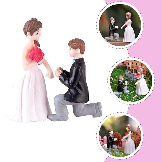 QAWACHH Romantic Couple Proposal Resin Miniature Figurine | Groom Proposing Bride | Love Showpiece for Engagement, Wedding Cake Topper and car Dash Dashboard Decor with Grass Piece 3