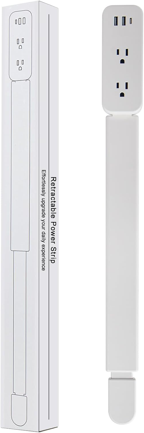 Outlet Extender Stick - Features USB-A, USB-C and 2 AC Outlets, Extends 22"-34", Rotates 180° Access Hard-to-Reach Outlets, Wall Plug Power Socket Expander Nightstands, Sofa, Desks and More 2AC, 1 Pack