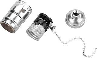 E27 Lamp Holder with Pull Chain, Aluminum Vintage Light Socket with Pull Chain Desk Table Lamp Lighting Holder Screw Base (Silver)