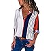 Produktbild Hniunew Casual Langarm Bluse Bunt Oberteile Gestreiftes Hemd Damen Langarm Streifen Blusehemd Mit KnöPfen Farbblock Drucken Freizeit Damenhemd Tops Tunika Elegant Langarmshirt Schlank Blusen