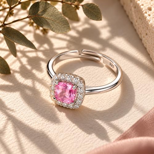 Image of KYAT 925 Sterling Silver Adjustable Ring for Women | Square Princess Cut Purple Amethyst Zircon Stone | Baguette CZ Side Stones | Valentine Gift, Birthday Gift for Girls | Free Size Ring