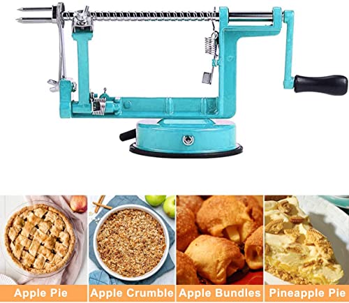Apple Peeler Corer, 3 In 1 Apple Peeler Slicer Corer with Stainless Steel Blades and Powerful Suction Base for Apples and Potatoes(Teal)