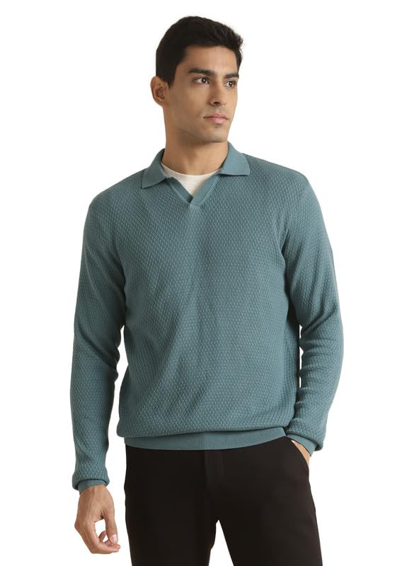 andamen Men's Teal Cotton Solid Regular Fit Sweater-picture-10