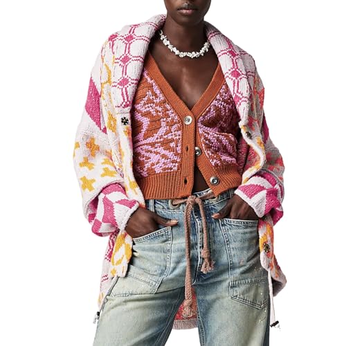Image of Cardigan Sweaters for Women Button Down Shawl Collar Oversized Sweater Coats Y2k Print Cardigans Fall Fashion
