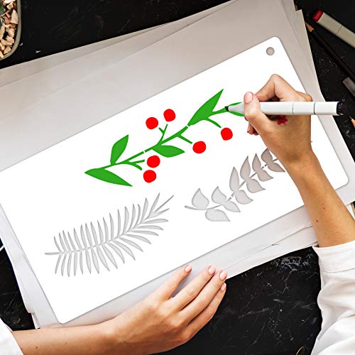 12 Pieces Tropical Fern Leaf Painting Stencils Large Reusable Palm Turtle Leaf Wall Stencil Flexible Botanical Leaves Template Set Crafts For Furniture Canvas Wood Plank (6 X 12 Inches) #TOP5