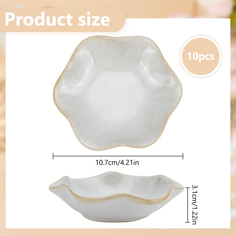 10Pcs Ceramic Jewelry Dish, Lotus Leaf Design Trinket Tray Diameter 4.2" for Necklaces Earrings Rings, Decorative Vanity Tray for Bathroom Bedroom Dresser