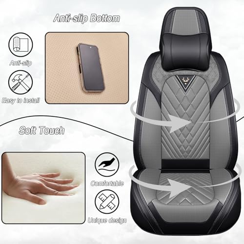 Image of Car Seat Covers for Jeep Compass 2007-2026, Premium Nappa Leather Waterproof & Anti-Slip, Full Coverage Customized fit Jeep Compass Seat Covers Front Set (2 Seats Luxury,Black-Gray)