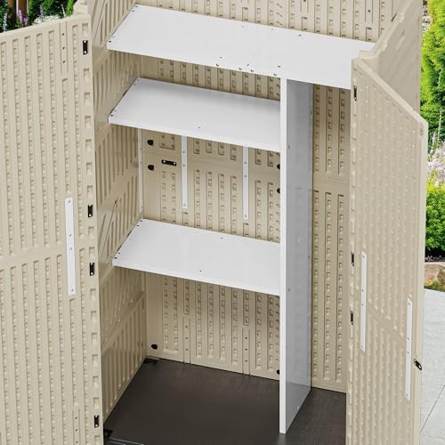 Image of YITAHOME 60cuft Vertical Storage Shed Shelf, Weatherproof Metal Shelf for 60 cu ft Tool Cabinet, Ideal for Outdoor Use, Easy Assembly,45.6 inch L X 13.2 inch W X 69 inch H, White