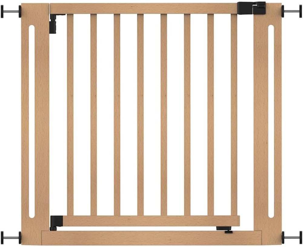 Safetots Wooden Elegance Safety Gate, Natural, 87cm - 95cm, Pressure Fit, 65cm Extra Wide Doorway, One Piece Extra Wide Gate for Stairs, Hallways and Doors, Stylish Design Easy Installation