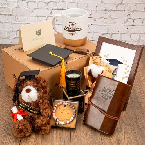 GiftAmaz-2024-Graduation-Gifts-Set-for-Her-Congrats-Grad-Gift-Basket-Include-Coffee-Mug-Journal-Photo-Frame-Bracelet-Plush-Bear-for-High-School-College-Graduated-Women-Girls-Birthday-Gift | Free Flower Delivery