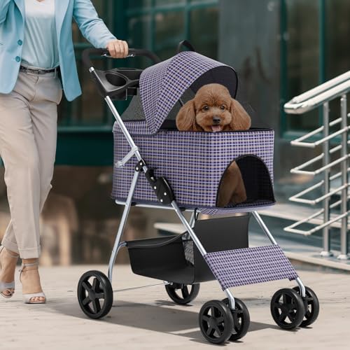 Image of Magshion 3-in-1 Foldable Pet Stroller for Small to Medium Dogs and Cats | Dog Travel Jogger with Detachable Carrier, Cup Holder & Storage Basket, For Small /Medium Dogs & Cats Up to 33 lbs