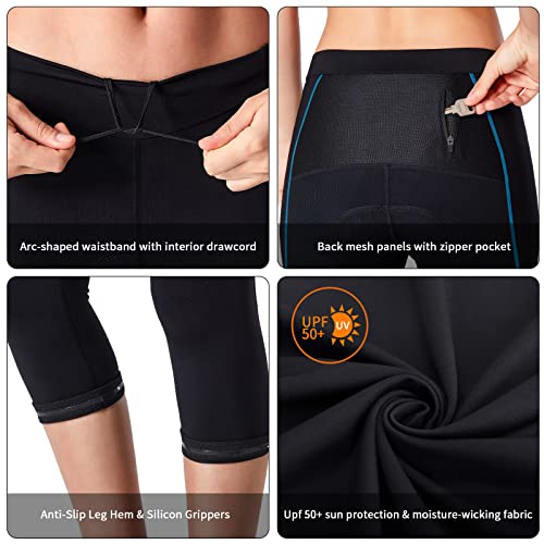 Naviskin Women's 3D Padded Cycling Tights Bicycle Bike Capris Pants Leggings 3/4 Upf 50+ Sun Protection Outdoor Pants Blue Line Size M #TOP4