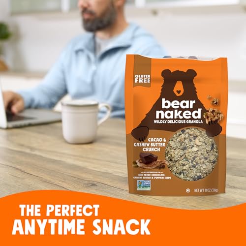 Bear Naked Granola Cereal, Whole Grain Granola, Breakfast Snacks, Cacao and Cashew Butter Crunch (3 Bags)