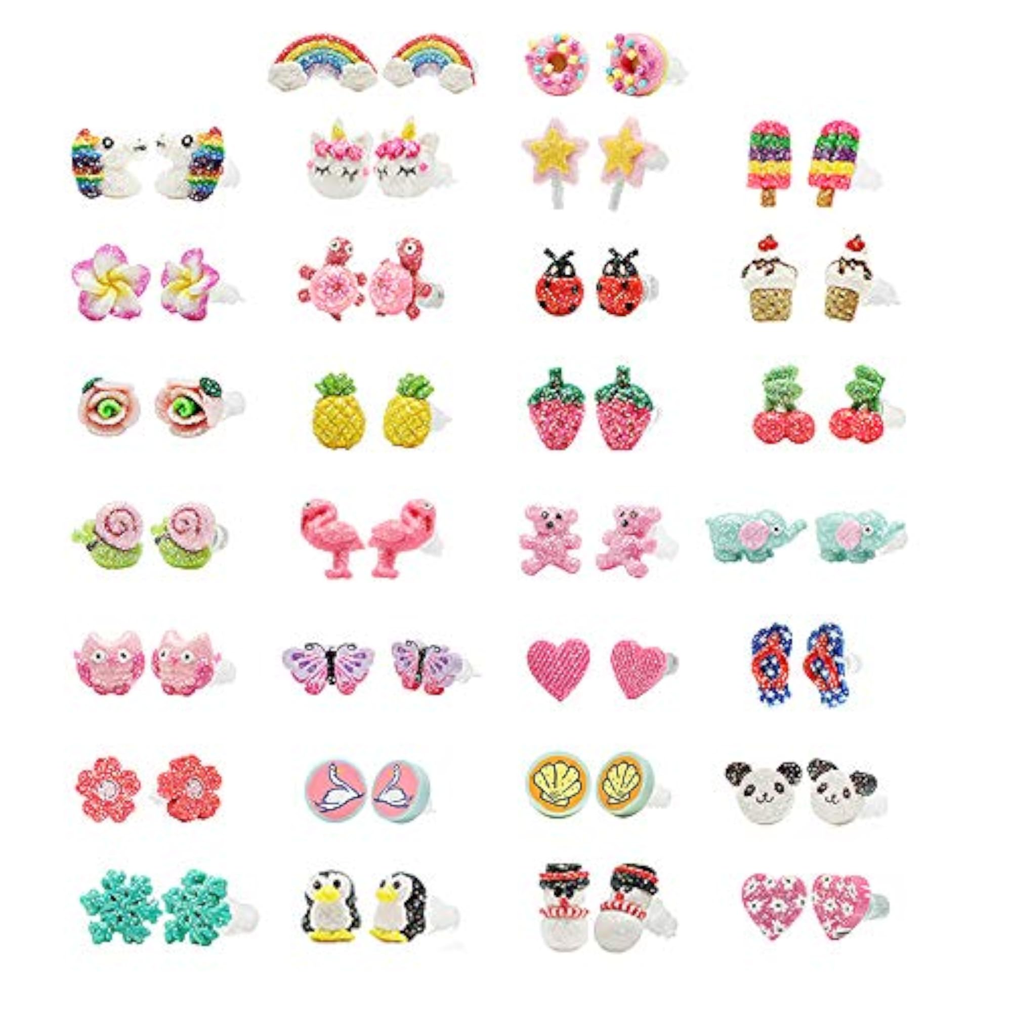 Cute Animal Unicorn Donut Stud Earrings for Girls, Polymer Clay