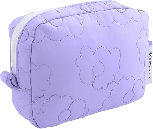 LYDZTION Bolsa de maquillaje suave acolchada floral para mujeres, bolsa de cosméticos pequeña bolsa de maquillaje, bolsa organizadora de maquillaje,