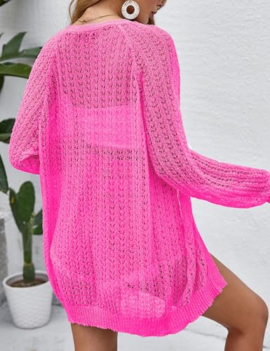 Image of Women Lightweight Cardigans Crochet Summer Boho Knit Thin Long Sleeve Cardigan