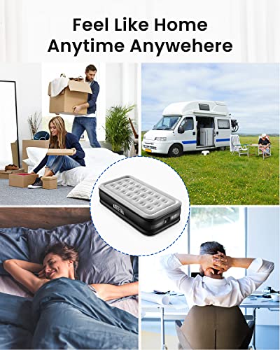 Airefina Comfort Air Mattress Twin With Built-In Electric Pump, Inflatable Bed In 2 Mins Self-Inflation/Deflation, Flocked Surface Blow Up Bed For Home Portable Camping 75X39X18In, 650Lb Max #TOP6