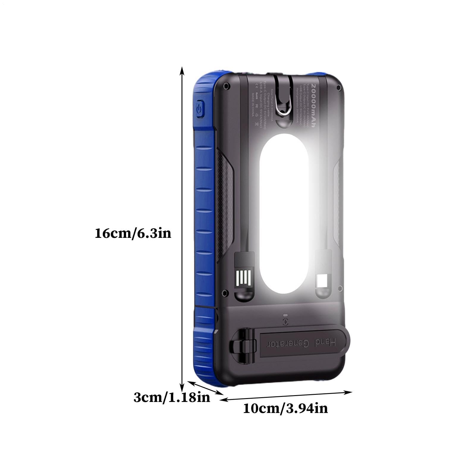 Power Bank Solare Resistente Agli Urti Con Torcia | Power Bank Solare con Manovella Per Tablet, Fotocamera, Smartphone, Campeggio, Viaggio