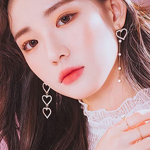 Heart Crystal Tassel Clip On Cubic Zirconia Long Drop Dangle Earrings Not Pierced Ear Jewelry For Women Girls #TOP2