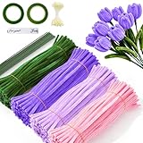 Pfeifenreiniger Blumen Set, 400 Stück Pfeifenputzer zum Basteln, Geschenkband und Klebeband – Ideal für DIY-Projekte wie Trockenblumen, Diamond Painting und Blumendeko (Lila)
