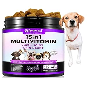 Multivitamin Vitamins Supplements For Dogs | 15-in-1 Multivitamin Vitamins Pet Joint Support Health- for Skin, Coat Heart, Hips, Joints,Digestion & Immune System 150 Chews Duck Flavor