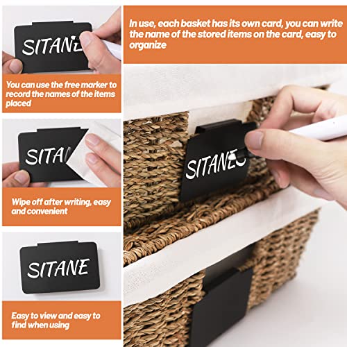 Sitanes Seagrass Baskets For Organizing - 2Pcs Wicker Storage Basket With Lids & Liner - Woven Baskets Storage Baskets For Shelves With Black Labels Clips & White Marker 15" X 11" X 5" #TOP1