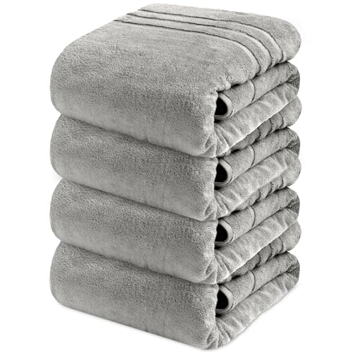 Towelogy XL Bath Towels (90 x 140cm, 4 Pack) 100% Egyptian Cotton Zero Twist Quick Dry Extra Large Bath Towels for Bathroom | Ecofriendly Oeko-Tex Certified (Silver, 4)