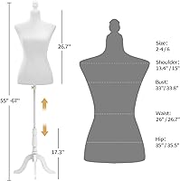 Vista 2 de Bonnlo Maniquí de costura, apto para clavar alfileres, para vestido de mujer, con base de trípode de madera.