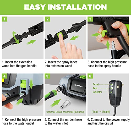WORKPRO Pressure Washer, 1900 PSI Max 1.8 GPM Max Electric Pressure Washer with 4 Nozzles, Foam Cannon and Pressure Washer Hose for Car, Garden, Home, 15.7 x 8.7 x 7 in by WORKPRO - Image 6