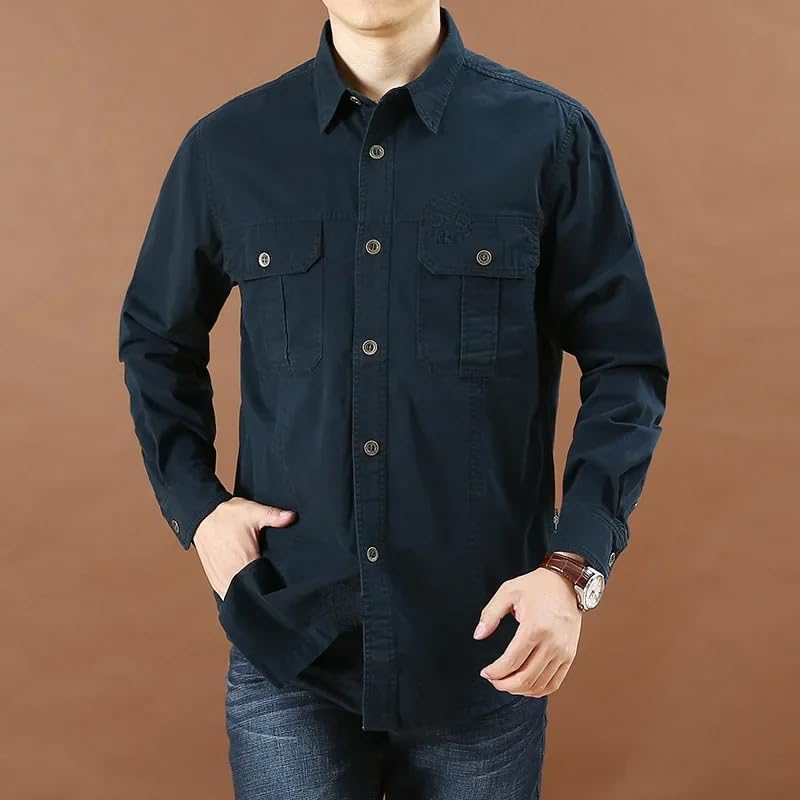 Camisa de manga larga de algodón con bolsillos estilo militar 7