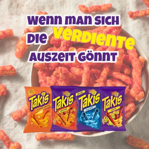 Needforsweet Takis Chips Box 4x100g | Taki-Paket mit Fuego, Blue Heat, Intense Nacho & Volcano | Scharfe amerikanische Chips | Taki-Mischung im Set | Blaue Takis, Spezialchips, Chipspackung