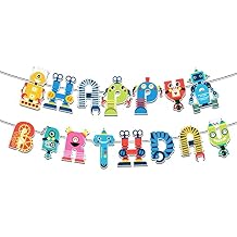Robot Birthday Party Banner Robots Happy Birthday Banner for Boys Gear Theme Party Boys Girls Kids Home Classroom Baby Showers Supplies